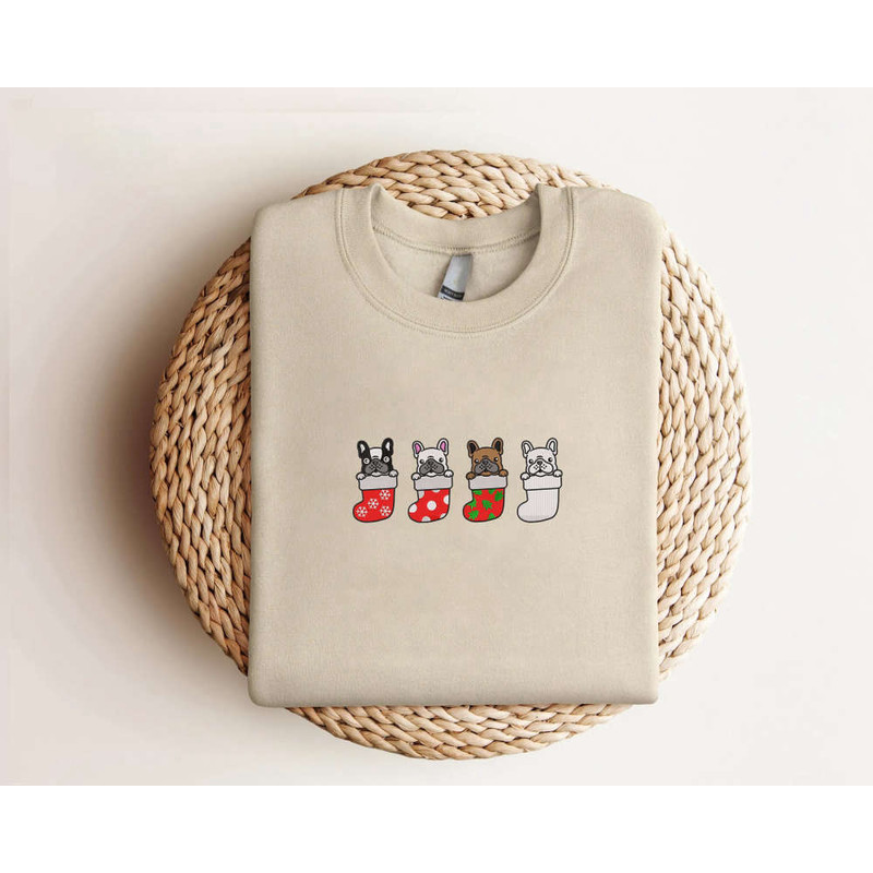 Embroidered Christmas French Bulldog Sweatshirt Christmas Dog Sweatshirt For Dog Lover.jpg