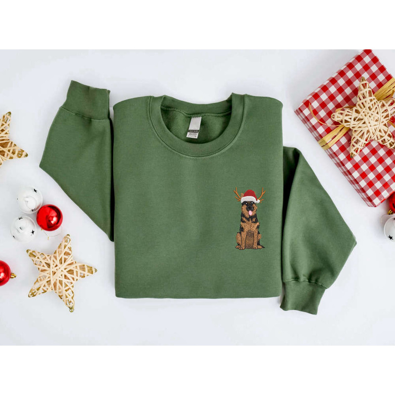 Embroidered Christmas German Shepherd Dog Sweatshirt Gift For Dog Lover.jpg