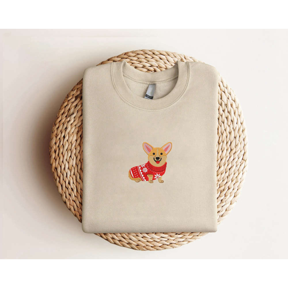 Embroidered Corgi Christmas Sweatshirt, Christmas Dog Sweatshirt For Dog Lover.jpg