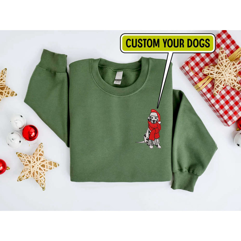 Embroidered Custom Christmas Dog Sweatshirt, Personalize Dog Christmas Sweater For Family.jpg