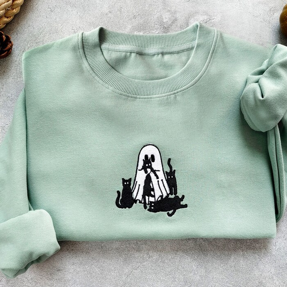 Embroidered Ghost And Cat Sweatshirt,Halloween Sweatshirt Cat,Halloween Crewneck,Ghost Shirt, Spooky Season Shirt,Halloween Sweatshirt.jpg