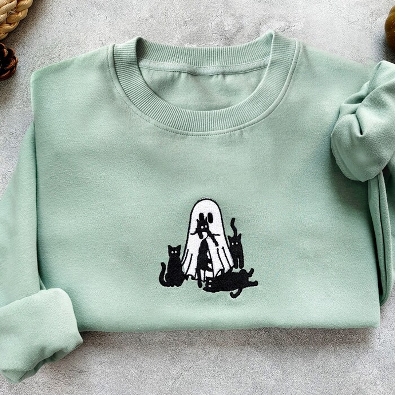 Embroidered Ghost And Cat Sweatshirt,Halloween Sweatshirt Cat,Halloween Crewneck,Ghost Shirt, Spooky Season Shirt,Halloween Sweatshirt.jpg