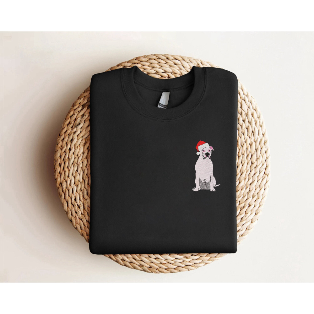 Embroidered Pitbull Santa Dog Christmas Sweatshirt, Gift For Christmas.jpg