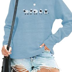 embroidered sheep sweatshirt for women cute farm shirts funny animal sweater fall casual long sleeve tops