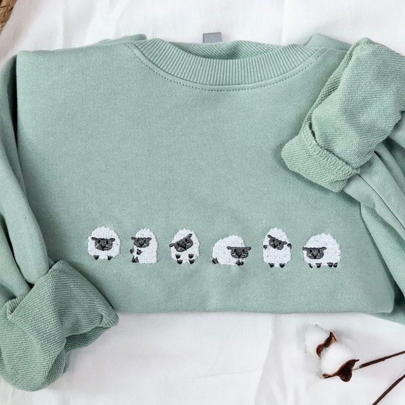 Embroidered Sheep Sweatshirt,Embroidered Sweatshirt,Green Sweatshirt,Farm,Vintage Sweatshirt.jpg