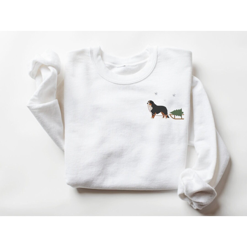 Embroidered Sweatshirt, Bernese Mountain Dog Harvesting A Christmas Tree For Family.jpg