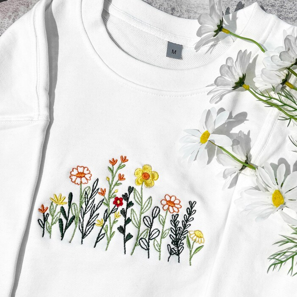 Embroidered Sweatshirt,Embroidered Sweatshirt Vintage,Embroidered Crewneck Sweatshirt,Wildflowers,Fine Line,Gift For Her.jpg