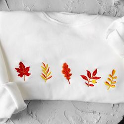 fall leaves embroidered crewneck, vintage sweatshirt, autumn sweatshirt, embroidered sweatshirt vintage