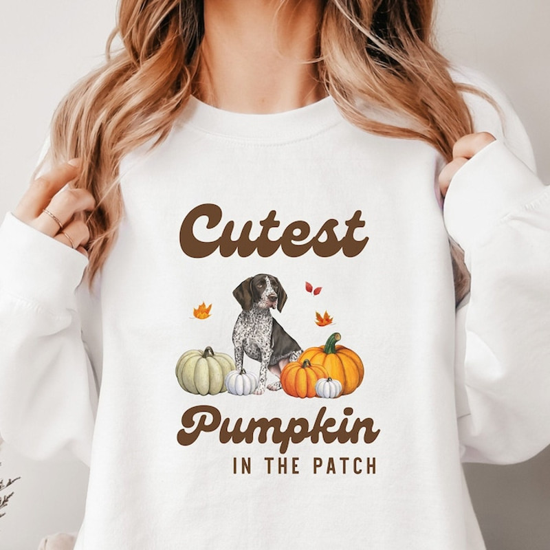 German Shorthaired Pointer Fall Sweatshirt, GSP Pumpkin Patch Crewneck, Cute Pointer Mom Shirt, Autumn Pullover, Cutest Pumpkin GSP Gift.jpg