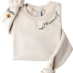 givesmiles custom embroidered mama monogram lights christmas sweatshirt, mama cute custom sweatshirt