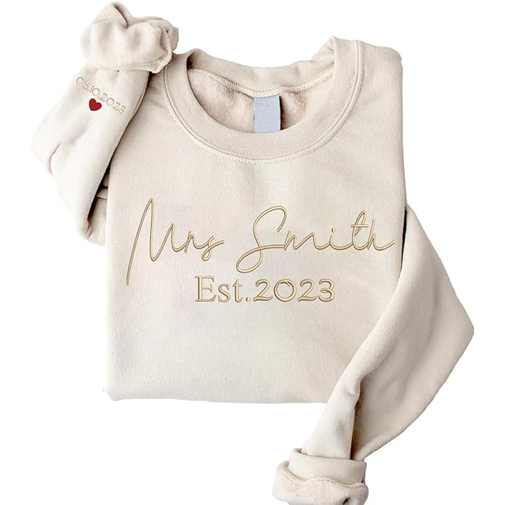 Givesmiles Custom Embroidered Mrs Sweatshirt, Custom Mrs. Last Name Sweatshirt, Custom Date On Sleeve, Bride Sweatshirt.jpg