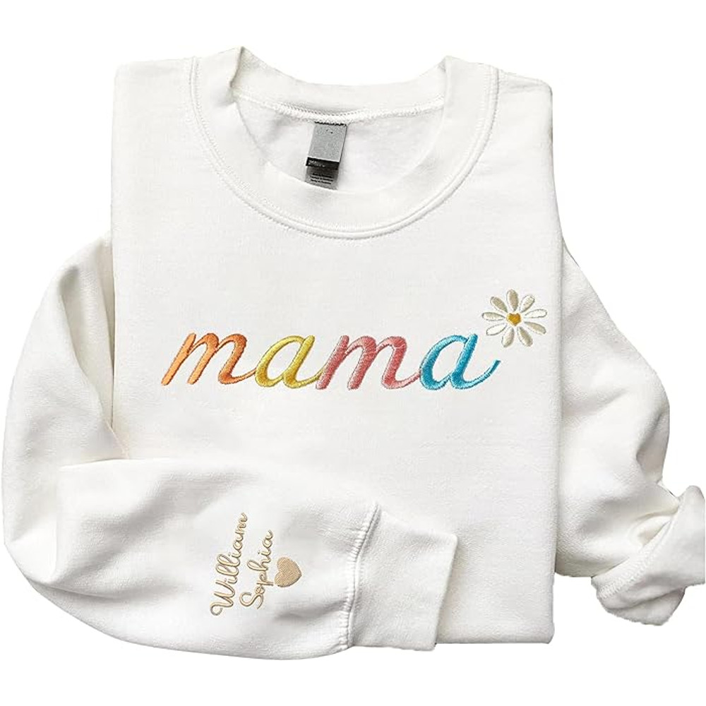 Givesmiles Personalized Embroidered Mama Colorful And Daisy Sweatshirt And Hoodie, Custom Embroidered Sweatshirt For Mom.jpg