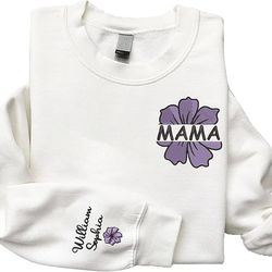 givesmiles personalized embroidered mama flower purple sweatshirt, custom name sleeve embroidered
