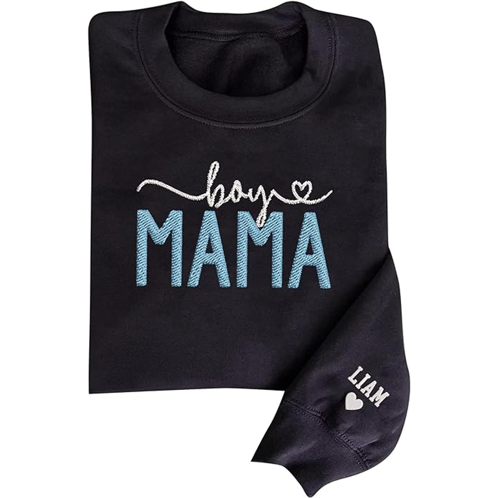 GodLover Custom Embroidered Boy Mama Sweatshirt, Custom Kid Name On Sleeve, Pregnancy Reveal Gift For New Mom, Boy Mom.jpg