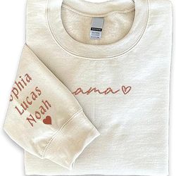 godlover custom embroidered mama est 2023 sweatshirt, mom shirts for women, mom sweatshirt with kids names