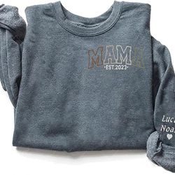 godlover customized embroidered mama est 2023 sweatshirt, mom life sweatshirt, mom shirts for women