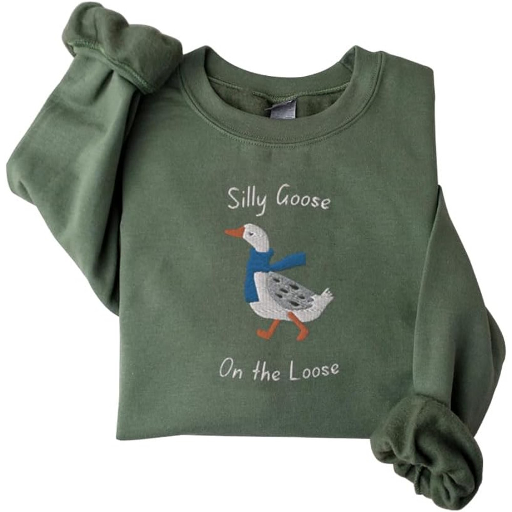 Goose Embroidered Sweatshirt, Silly Unisex Sweater Sweatshirt, Meme Shirt, Funny Clothing Gifts, Funny Sweatshirt.jpg