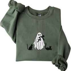 halloween spooky season embroidered sweatshirt, cute spooky coffee sweatshirt, women ghost sweatshirt, fall sweatshirt