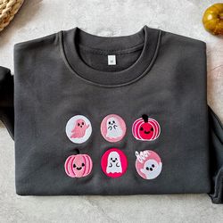 halloween sugar cookies embroidered crew neck sweatshirt, pink spooky season crewneck sweatshirt, fall clothing