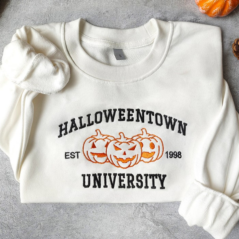 Halloween Town University Embroidered Sweatshirt,Halloween Embroidery Sweatshirt,Fall Sweater,Y2K Style Embroidered Crewneck,Halloween Gift.jpg
