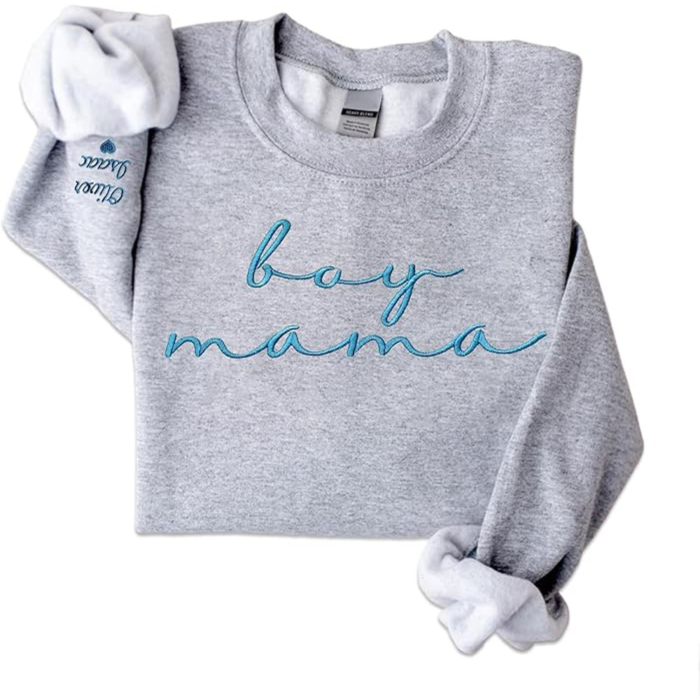 Love Signal Custom Embroidered Boymama Sweatshirt, Personalized Boy Mama Sweatshirt, Embroidered Custom Kid's Name On Sleeve Crewneck, Boy's Mama Love.jpg