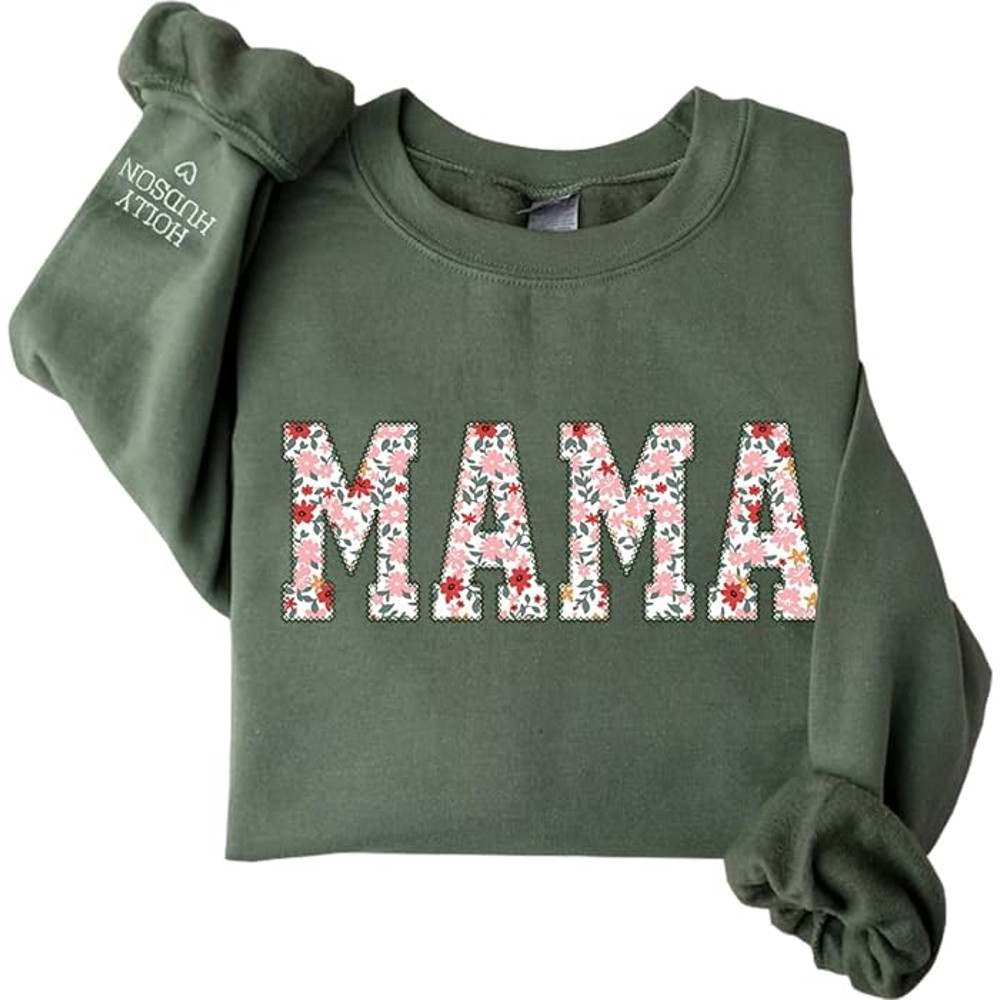 Mama Embroidered Floral Applique Sweatshirt, Personalized Mama Sweatshirt For Women, Custom Mom Sweatshirt With Kids Name.jpg
