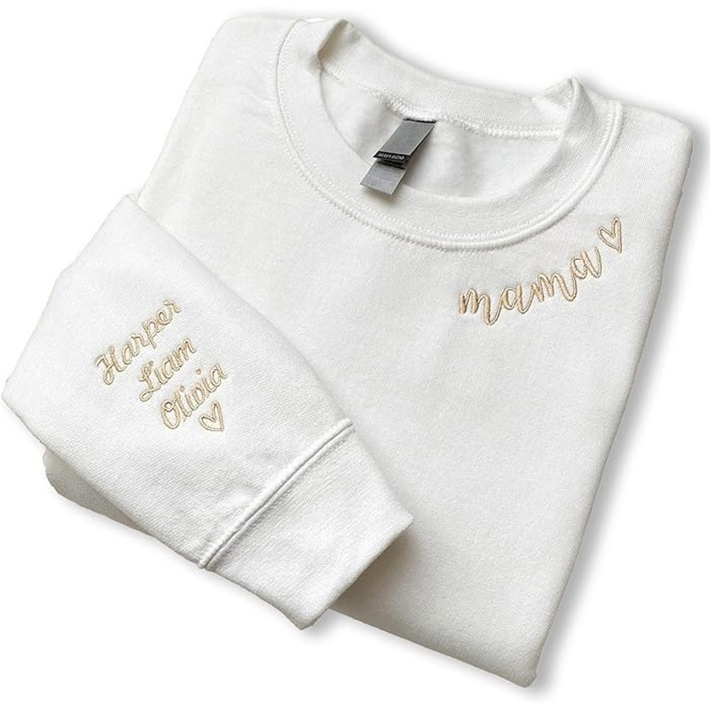 Mama Sweatshirt, Custom Embroidered Mama Crewneck With Kids Names On Sleeve, Sweatshirt Pregnancy Reveal Gift For New Mom.jpg