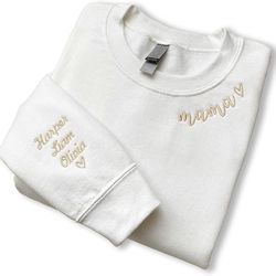 mama sweatshirt, custom embroidered mama crewneck with kids names on sleeve, gift for mom
