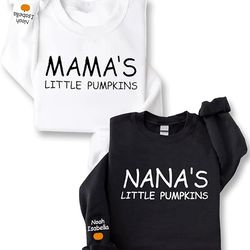 mama's little pumpkins embroidered sweatshirt, mama crewneck sweatshirt, custom mama shirt with kids names