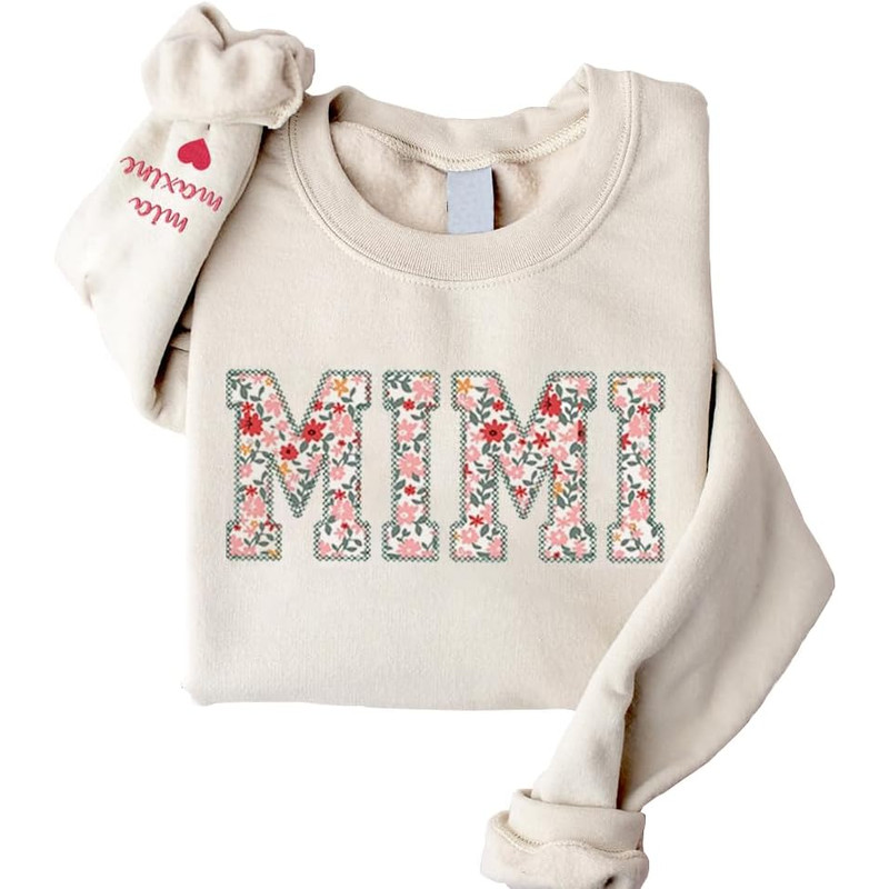 Mimi Embroidered Floral Applique Sweatshirt, Personalized Mimi Sweatshirt For Women, Custom Mimi Sweatshirt With Kids Name, Mimi Embroidered 1.jpg