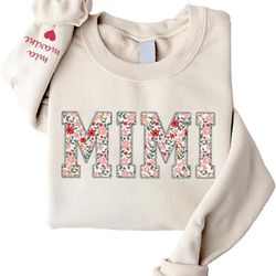 mimi embroidered floral applique sweatshirt, personalized mimi sweatshirt, custom mimi sweatshirt with kids name