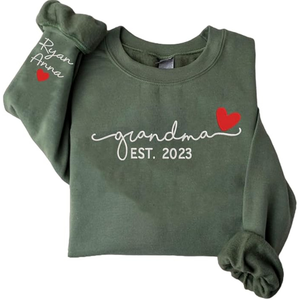 Personalized Embroidered Grandma Sweatshirt, Grandma EST 2023 Sweatshirt With Name On Sleeve, Gifts For Grandma.jpg