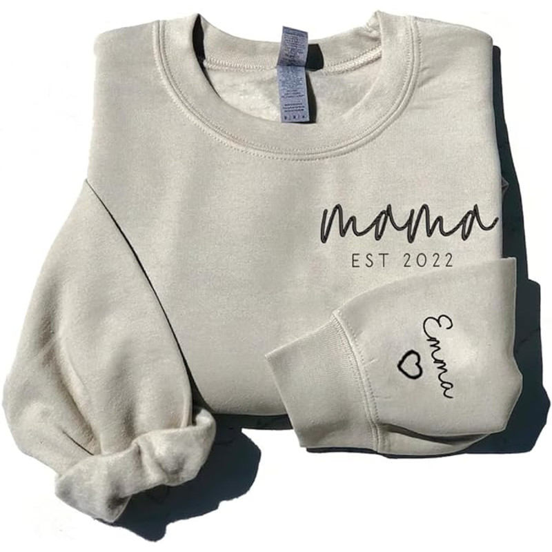 Personalized Embroidered Mama Est 2023 Sweatshirt, Custom Kid Name Sweatshirt, Custom Sweatshirt For Mom Mama.jpg