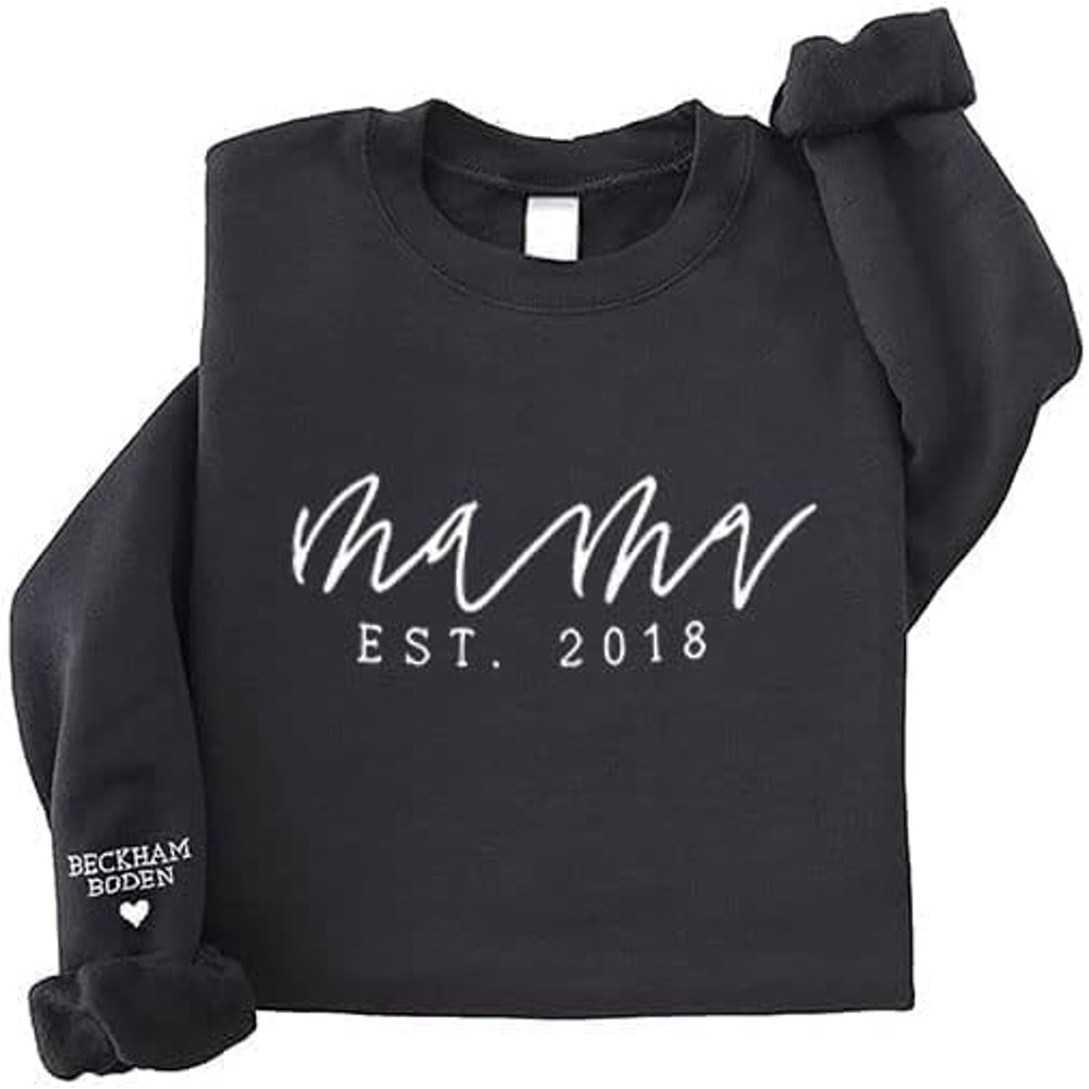 Personalized Embroidered Mama Sweatshirt, Mama Sweatshirt, Mom Sweatshirt, Custom Mama Embroidered Sweatshirt With Kids Names Sleeve, Gifts For Mom.jpg