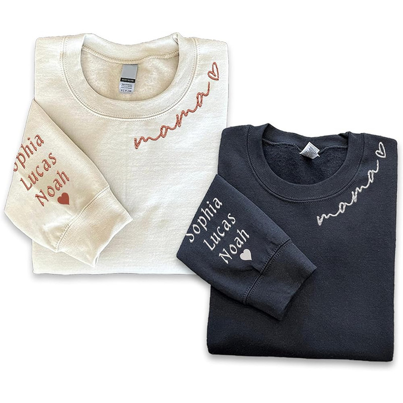 Personalized Embroidered Mama Sweatshirts For Women, Gift For Mom, Gift For Mom, Mama Text On Sleeve Christmas.jpg