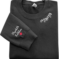 personalized embroidery mama crewneck sweatshirt, custom mama shirt with kids names, mama sweatshirt embroidery