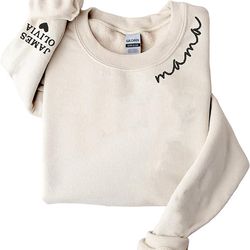 personalized mama embroidered sweatshirt with daughter and son names, mama est 2023 sweatshirt