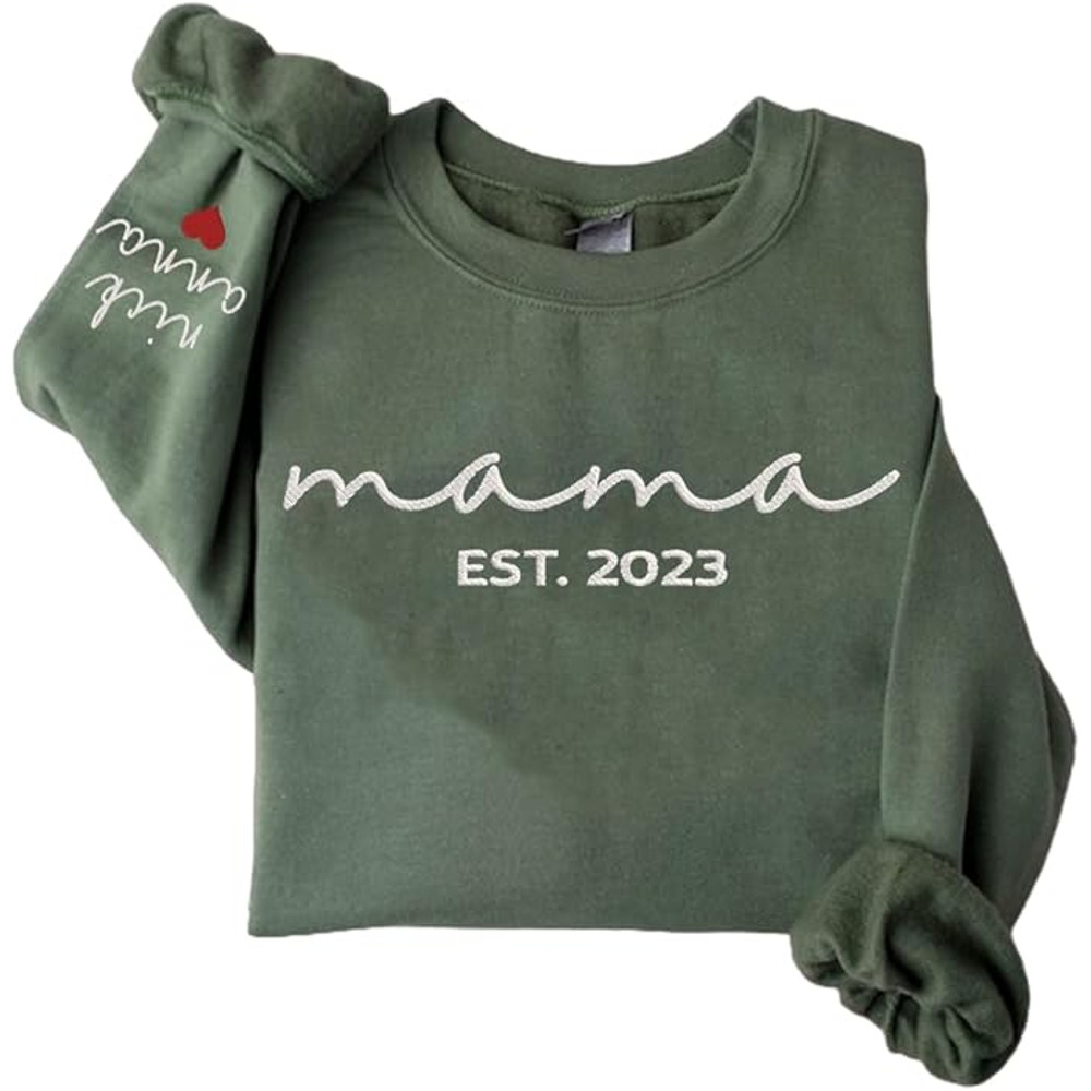 Personalized Mama Embroidered Sweatshirt, Mama Est 2023 Embroidered Sweatshirt, Gift For Mom, Christmas, Family.jpg