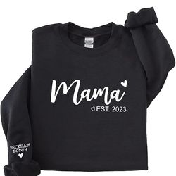 personalized mama est 2023 embroidered sweatshirt, mama sweatshirt, mama crewneck, birthday gift for mom