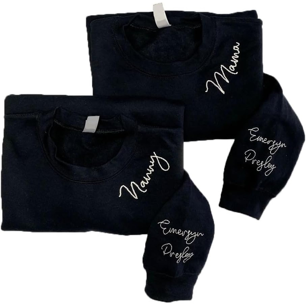 Personalized Mama Hand Embroidered Sweatshirt, Mama Sweatshirt, Grandma Sweatshirt, Mama With Kids Name On Sleeve Sweatshirt.jpg