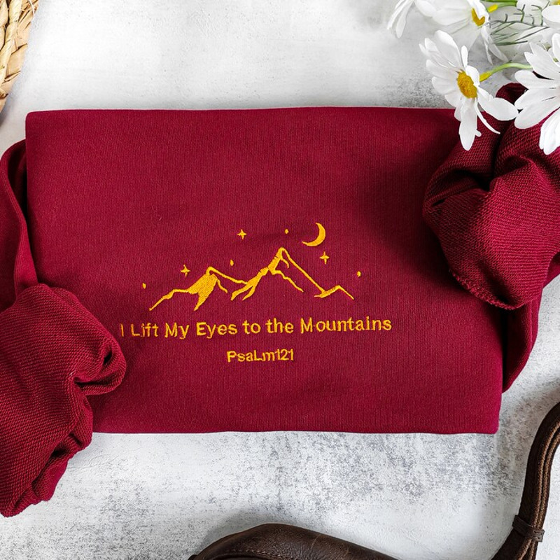Retro Christian I Lift My Eyes To The Mountains Trendy Embroidered Sweatshirt,Mountain Bible Verse Crewneck,Women Gifts.jpg