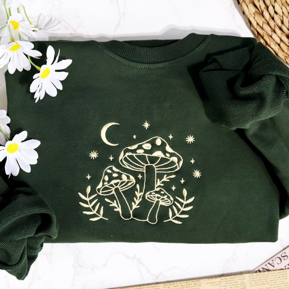 Retro Mushroom Embroidered Crewneck Green Sweatshirt.jpg