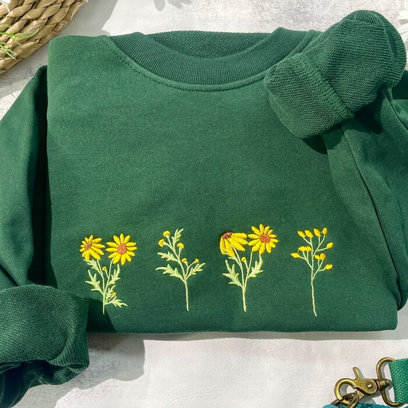 Round Neck Sunflower Embroidered Sweatshirt, Embroidered Sweatshirt Vintage, Sweatshirt Women's Trend, Anniversary Gift,Gift For Mama.jpg