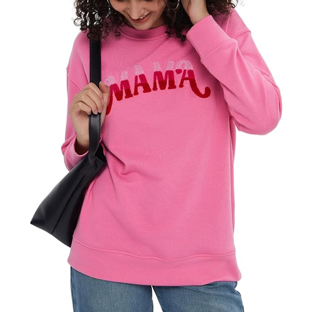 Sweatshirt For Women, Casual Crew Neck Pullover Top With Embroidered Graphic, Loose Fitting Long Sleeve Tops For Women.jpg