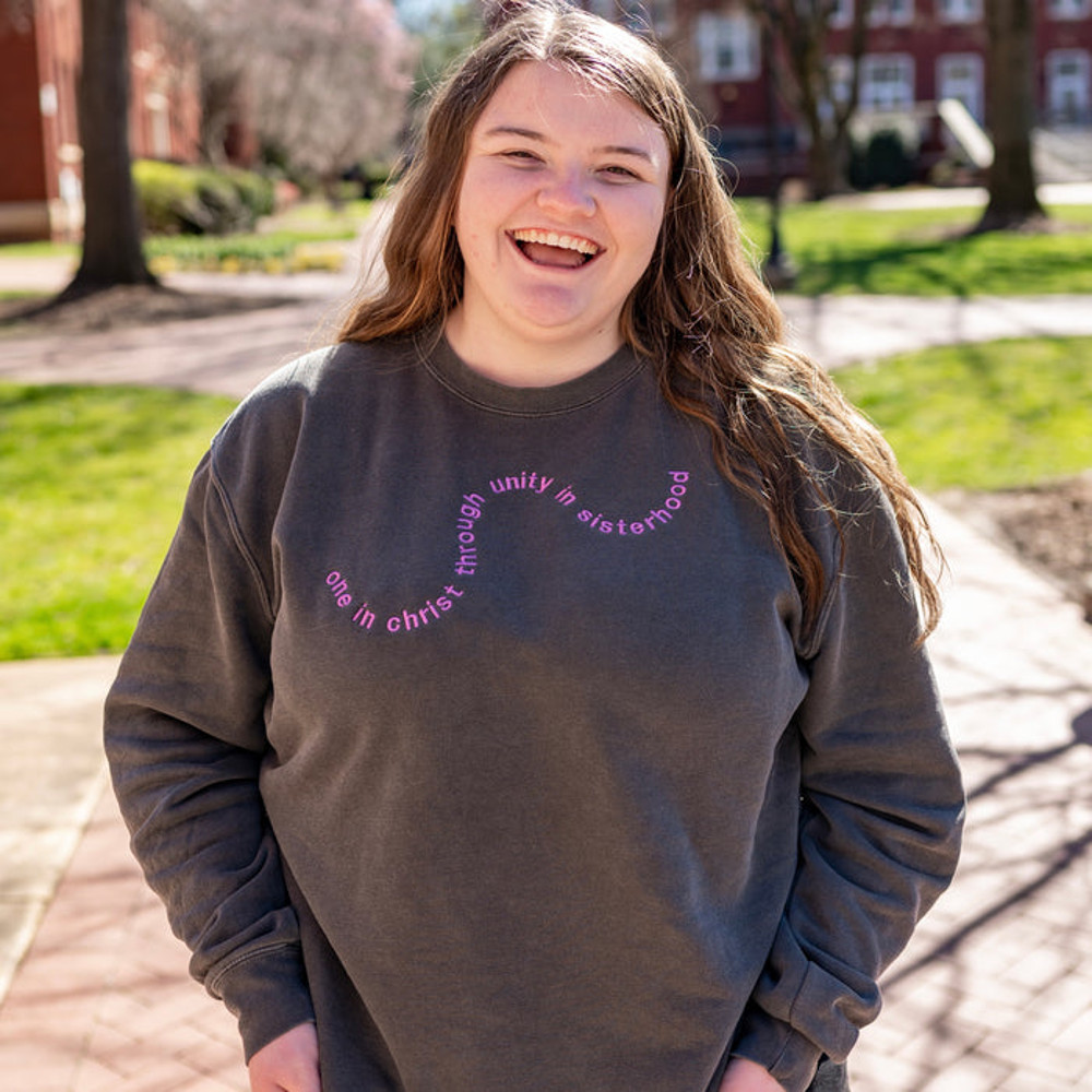 Swirly Motto 'One In Christ Through Unity In Sisterhood' Crewneck Sweatshirt - Sigma Alpha Omega.jpg
