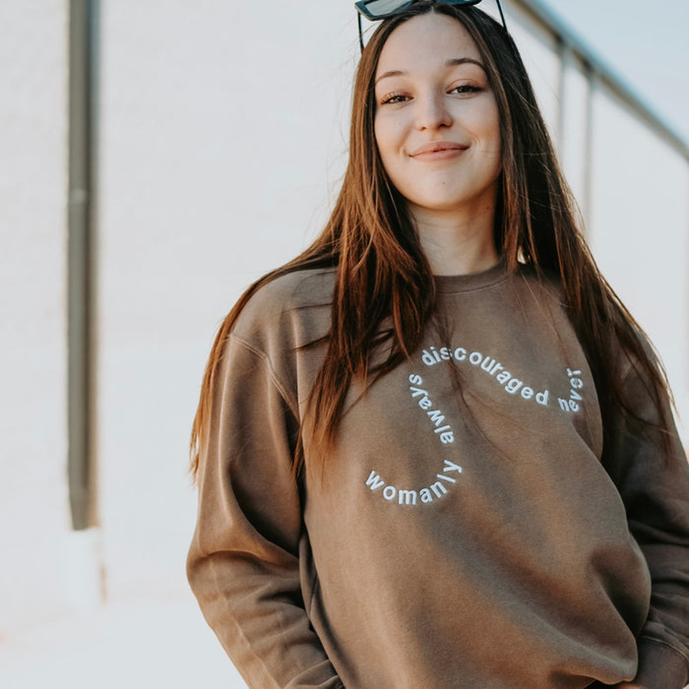 Swirly Symphony 'Womanly Always, Discouraged Never' Crewneck Sweatshirt - Chi Omega.jpg