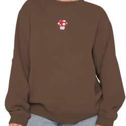 women cute mushroom embroidered sweatshirt fleece lined casual oversized