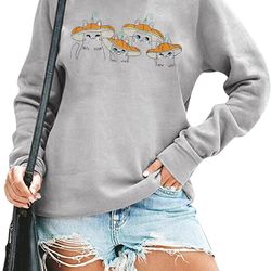 women pumpkin cats embroidered sweatshirt fall cute cat graphic shirt casual