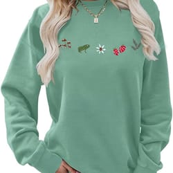 womens cottagecore sweatshirt embroidered mushrooms frog pullover shirt vintage aesthetic botanical