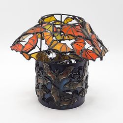 gothic stained glass bat candle holder, bat wings lantern, ceramics stained glass bat suncatcher, gothic home decor